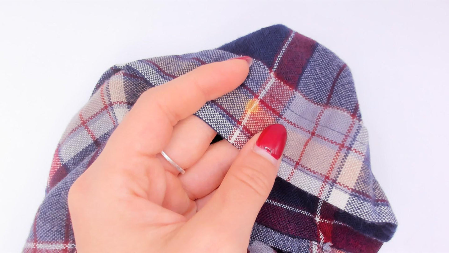 80s B.S.R. Navy Burgundy Plaid Flannel Shirt Point Collar Large L