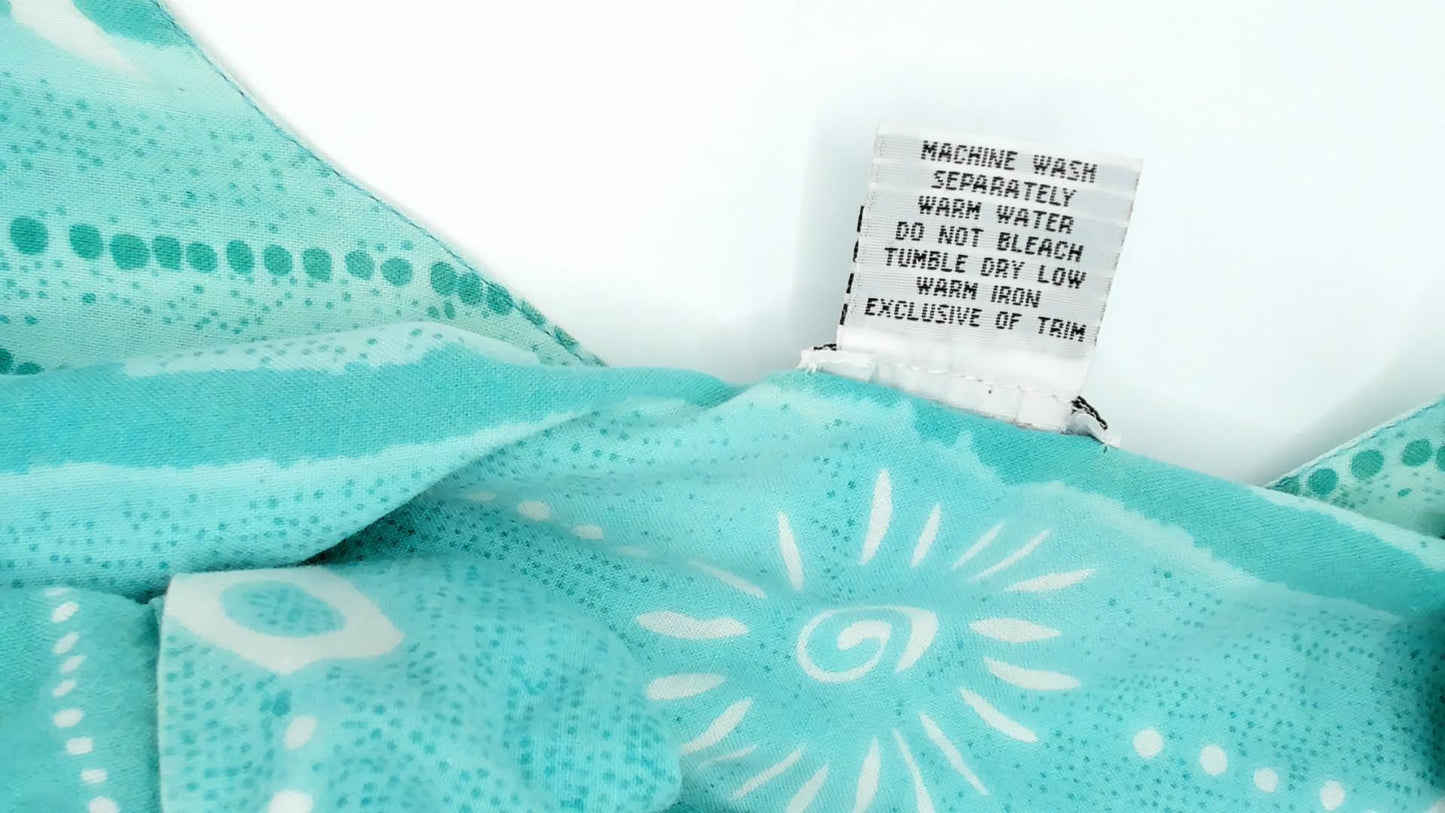 80s Styled By Saybury Teal Block Print Cotton Muumuu Midi Dress Plus Size 1X