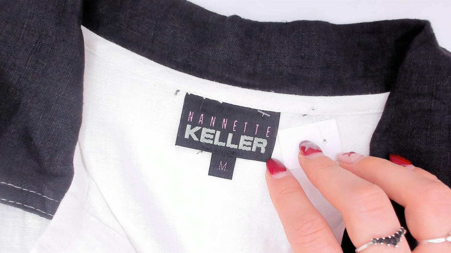 90s Nannette Keller Color Block Maxi Dress Black White Linen Cotton Medium M