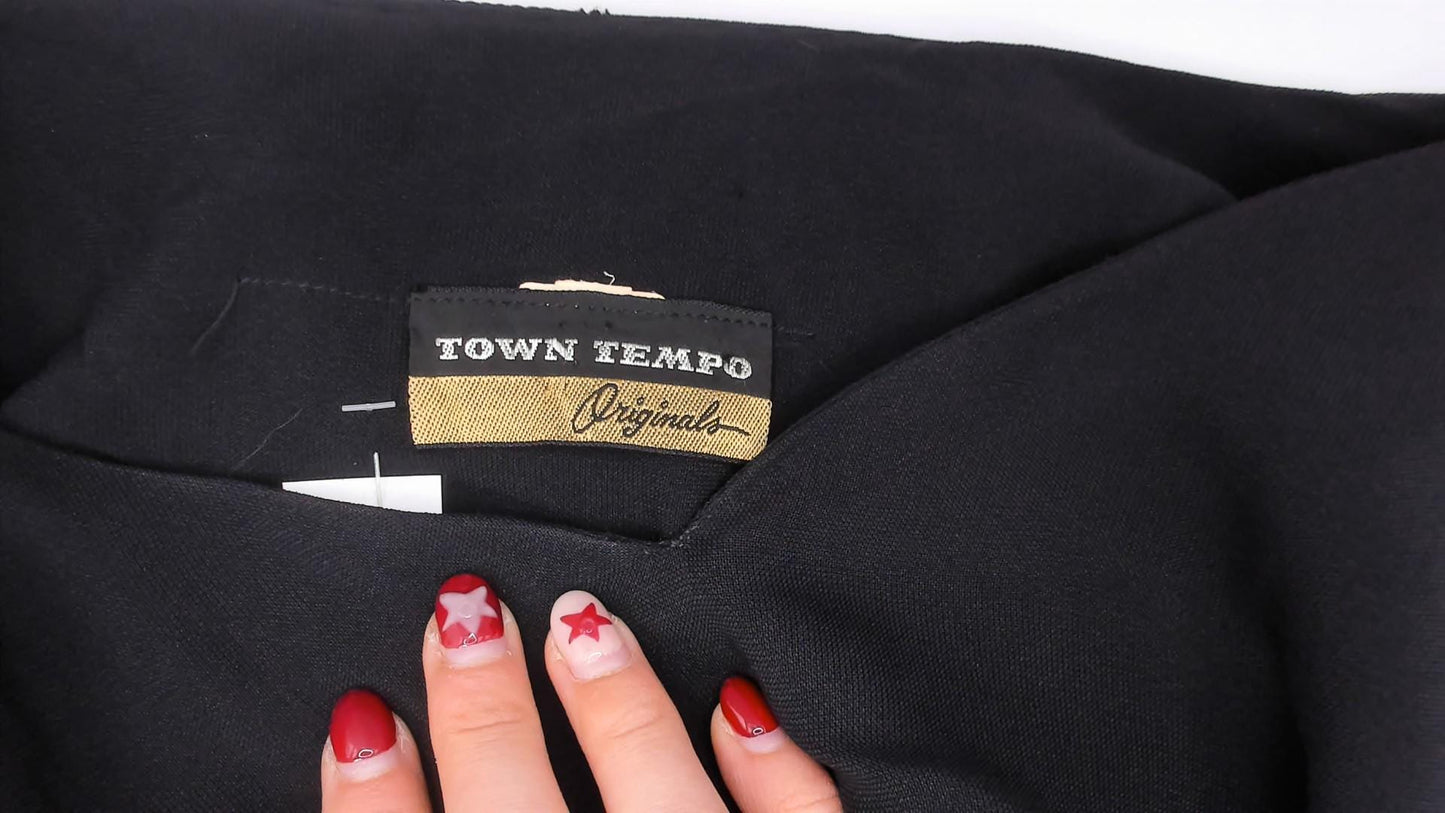 1950s Town Tempo Originals Black Cocktail Dress V-Neck Twist Front Medium M