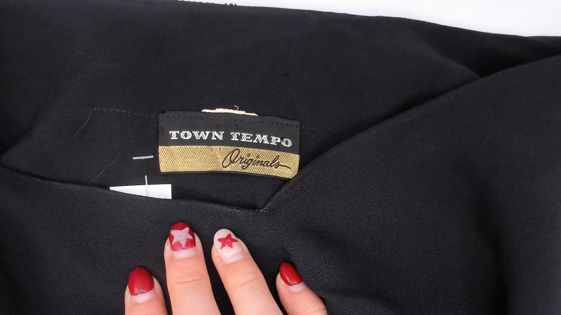 1950s Town Tempo Originals Black Cocktail Dress V-Neck Twist Front Medium M