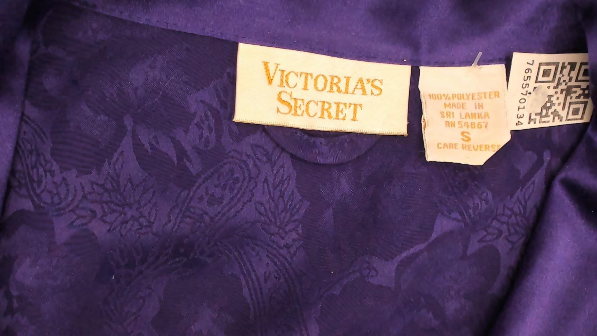 90s Victoria's Secret Purple Jacquard Midi Robe Double Breasted Satin Lapel Small