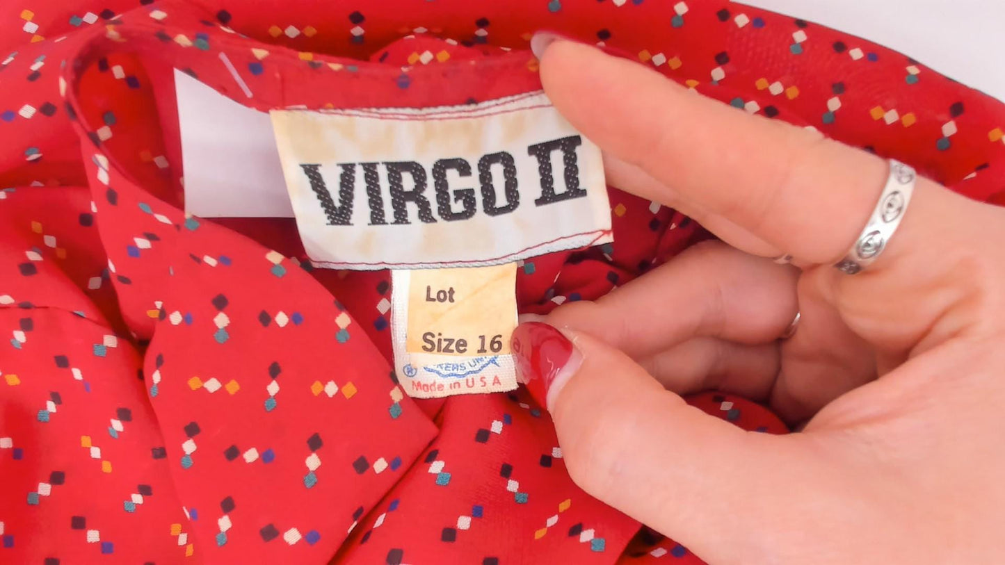 80s Virgo Il Burgundy Wrap Dress Dotted Print Knee-Length V-Neck Extra Large