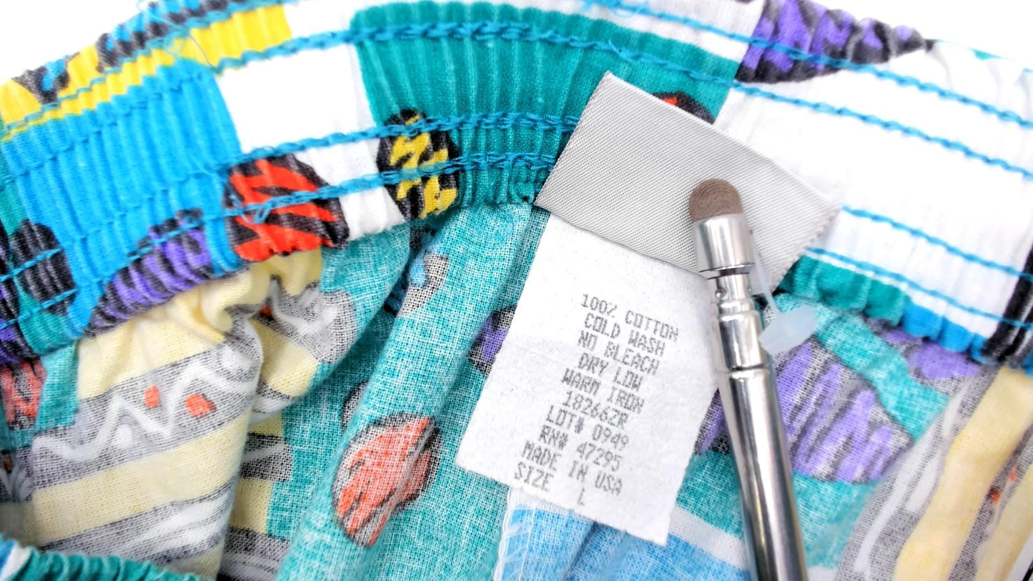 90s Athletic Works Abstract Shorts Teal Purple Geometric Print Cotton Medium