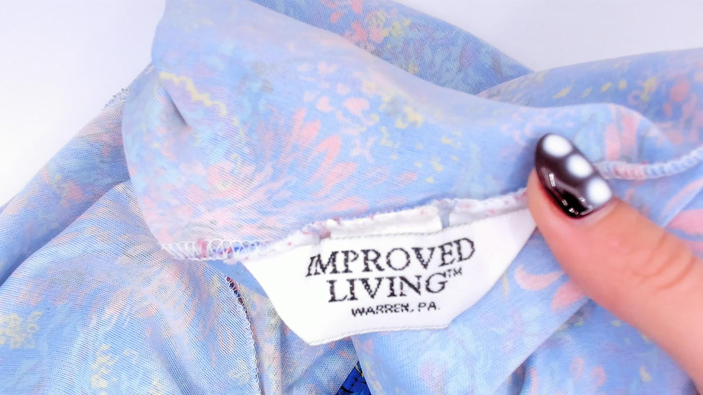 70s Improved Living Floral Shift Dress Cobalt Blue Knee-Length XL
