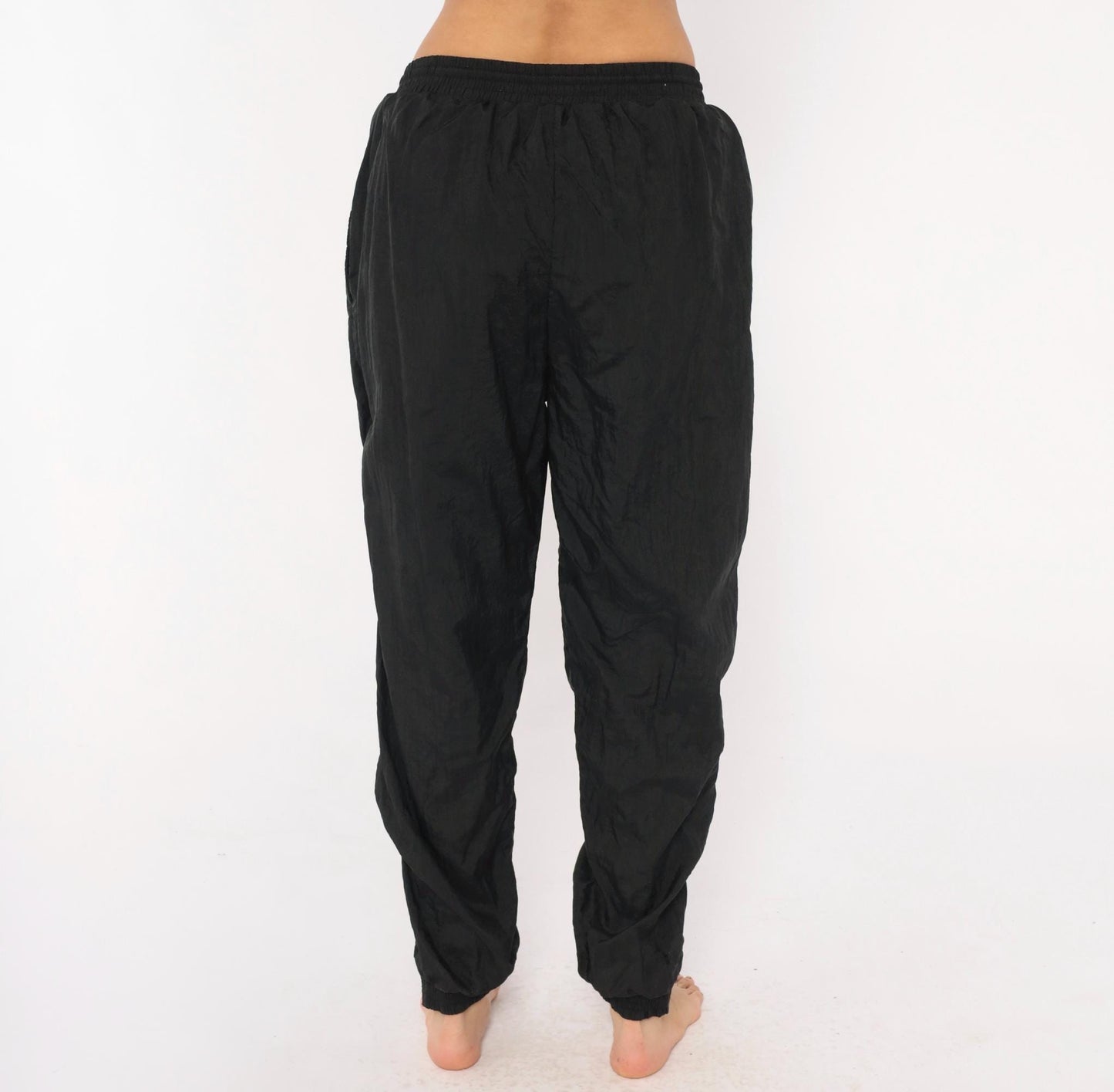 90s Everlast Black Nylon Track Pants Tapered Ankle Zip Medium M