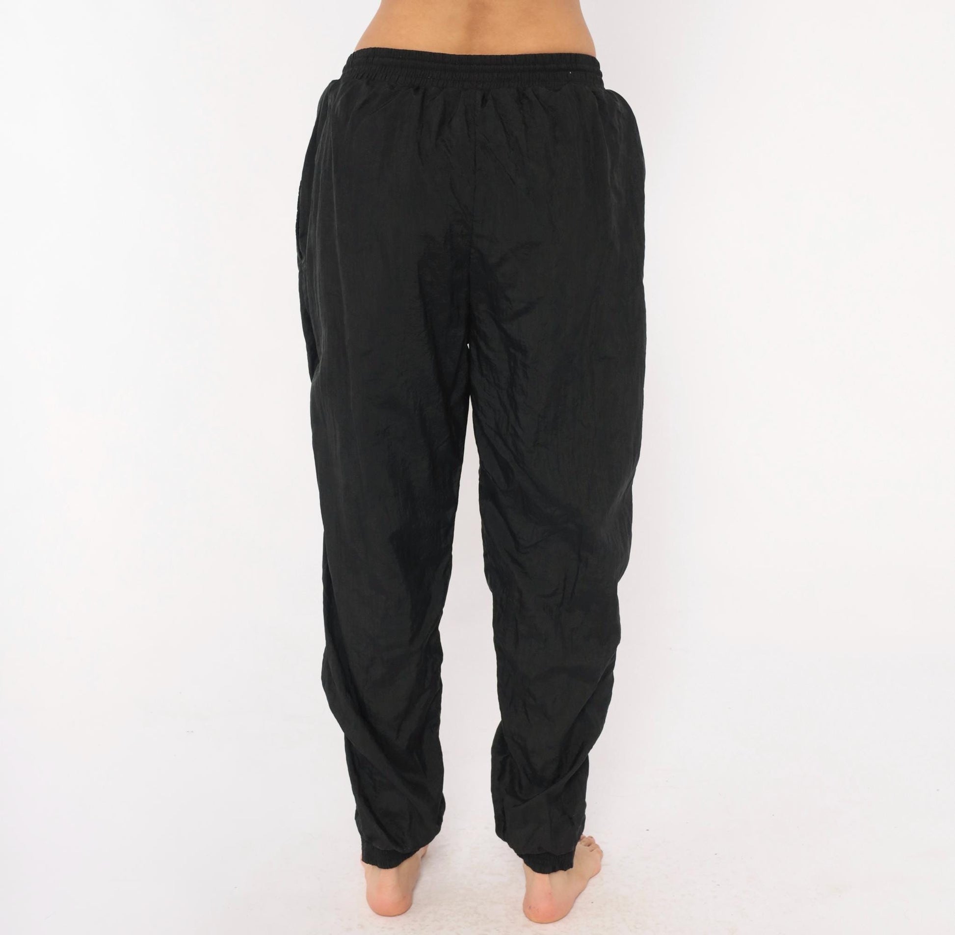90s Everlast Black Nylon Track Pants Tapered Ankle Zip Medium M