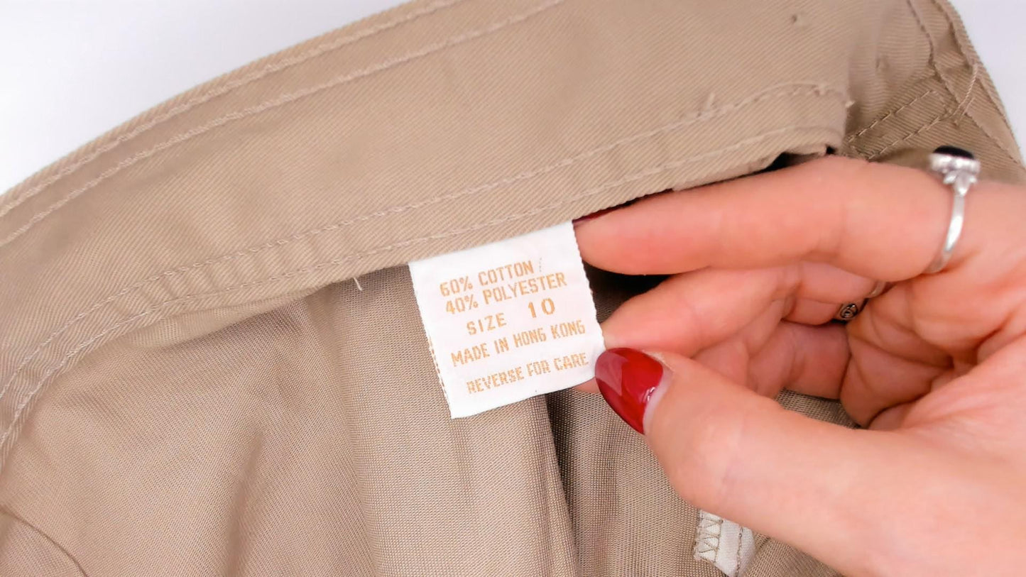 80s Bear It Khaki A-Line Midi Skirt Button Front Cotton Tan Small S