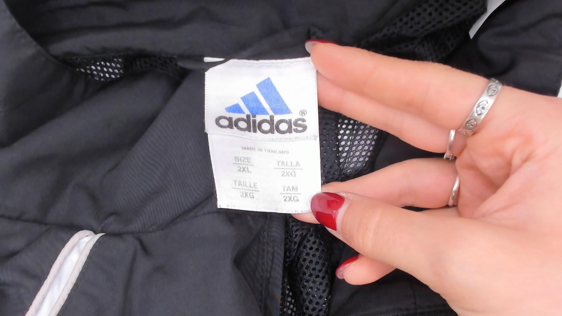 2000s Adidas Black Windbreaker White Stripe Raglan Jacket Plus Size XXL