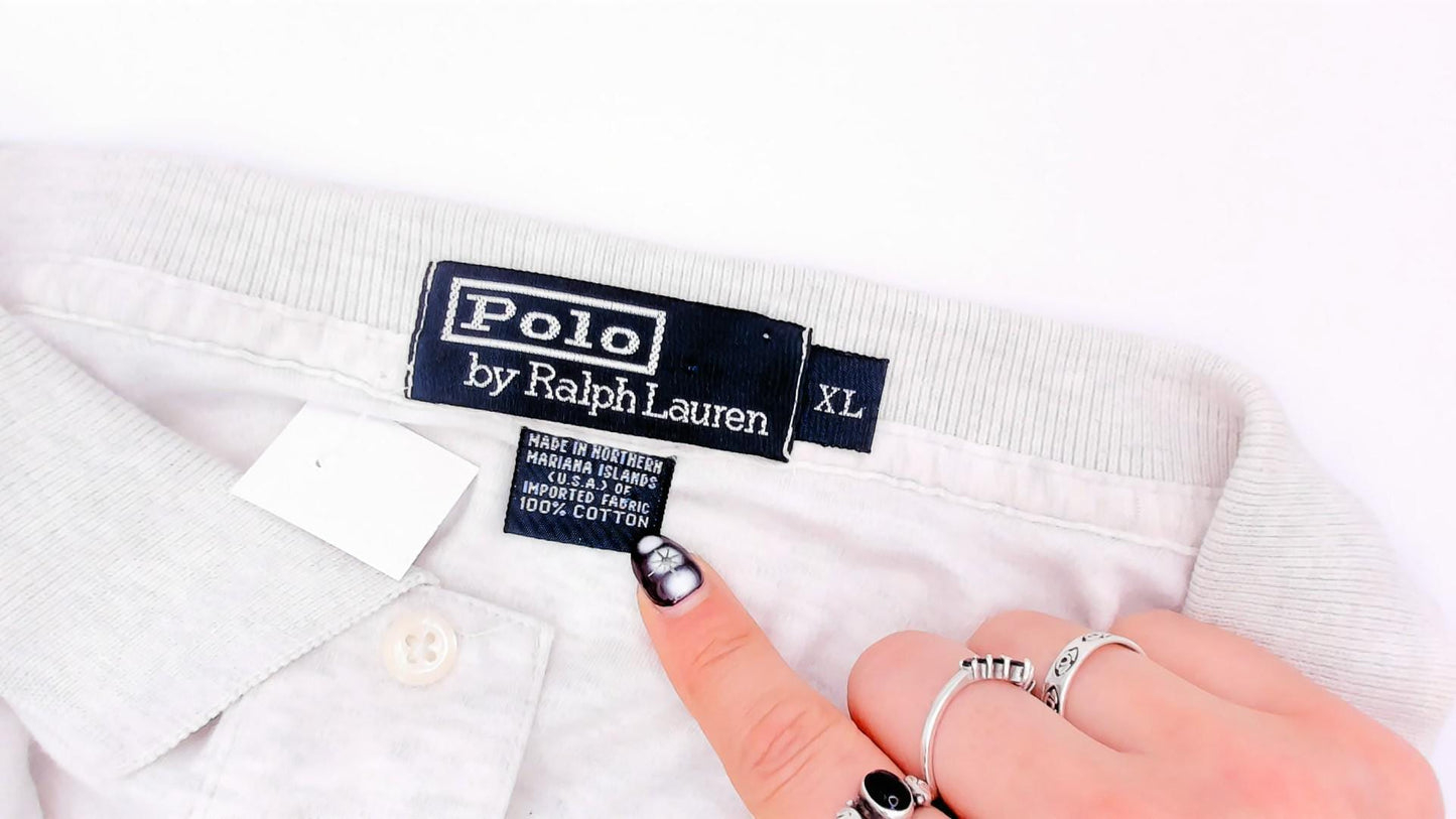 90s Polo Ralph Lauren Heather Grey Cotton Polo Shirt Extra Large XL