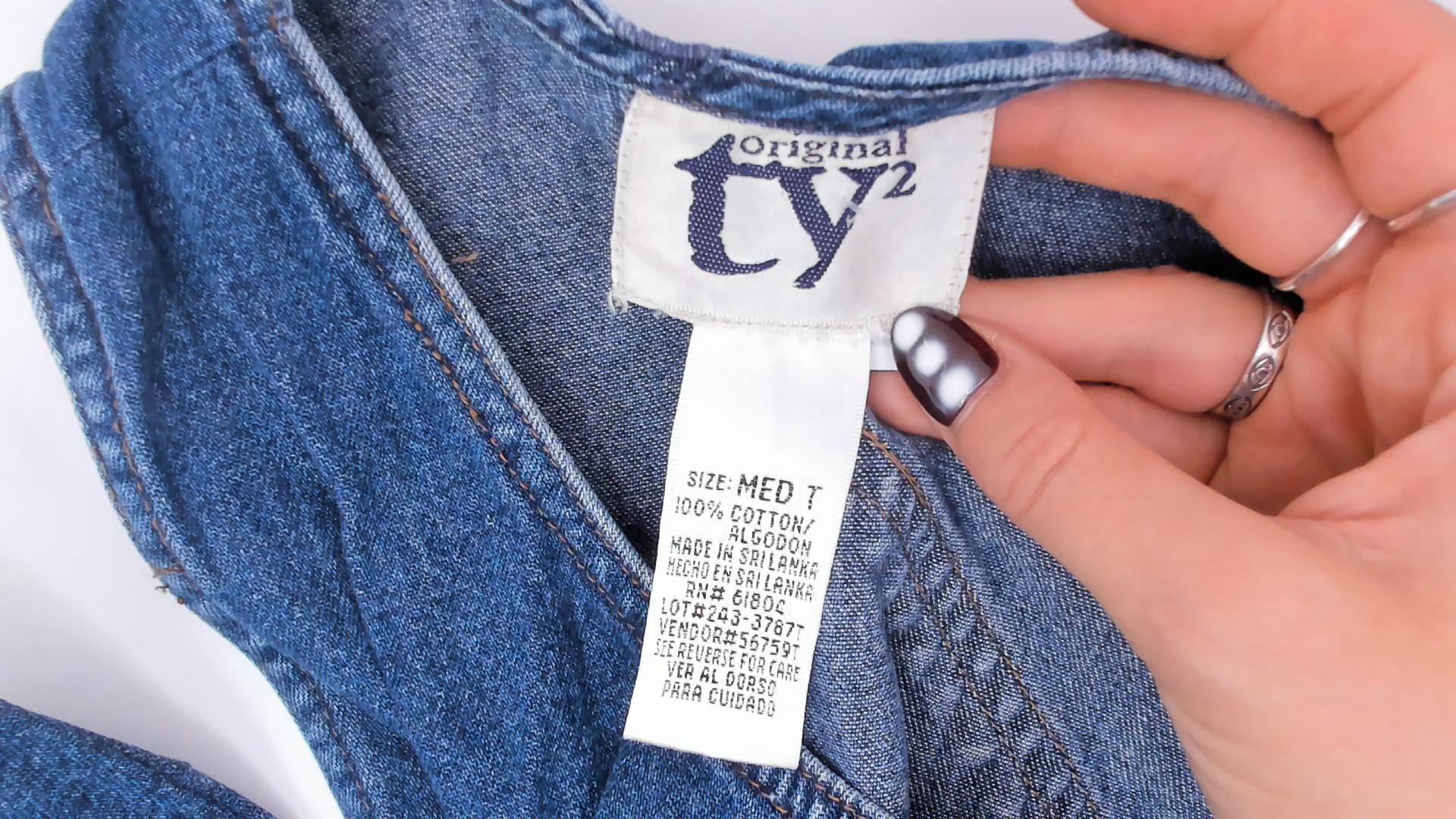 90s Original Ty2 Denim Jumper Dress Midi Button Front Cotton Navy Extra Small