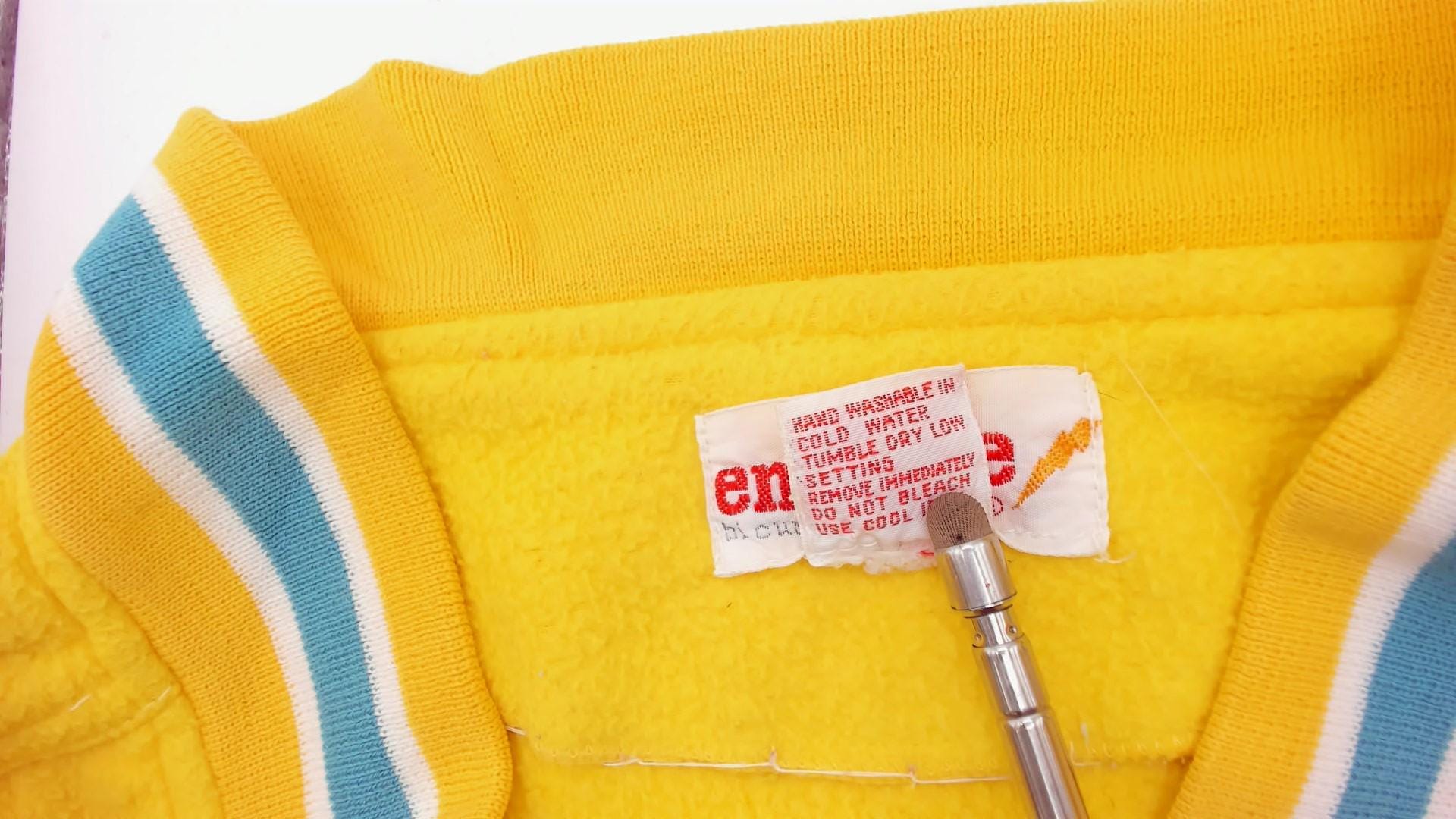 90s Energie Yellow Varsity Cardigan Baseball Patch Teal Striped Small S