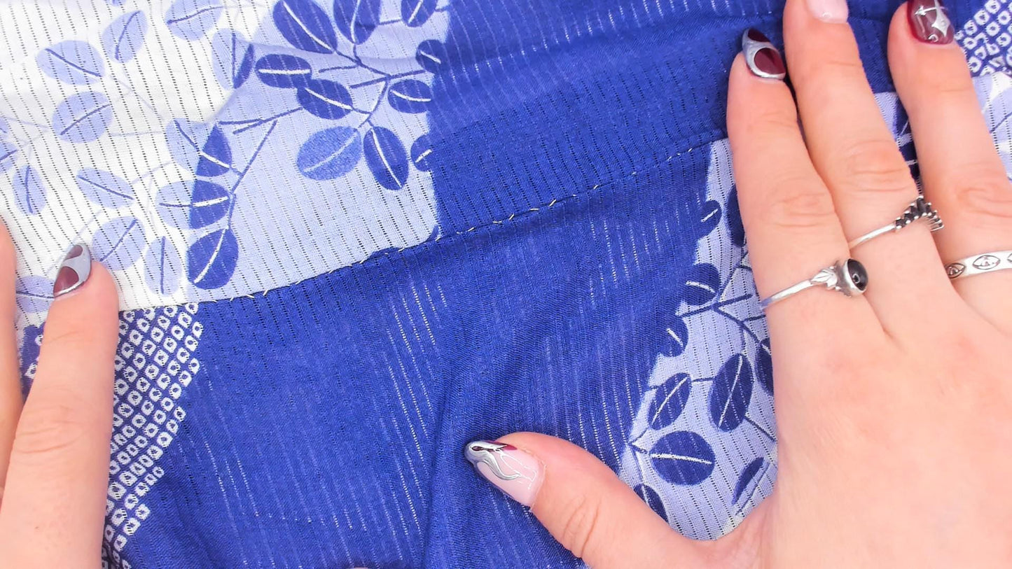 70s Japanese Kimono Robe Cobalt Blue Floral Maxi Open Front Small to Large