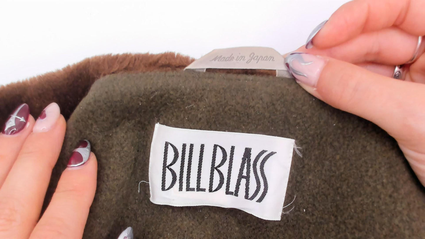 1970s Bill Blass Paisley Wool Maxi Coat Fur Collar Brown Olive Medium M