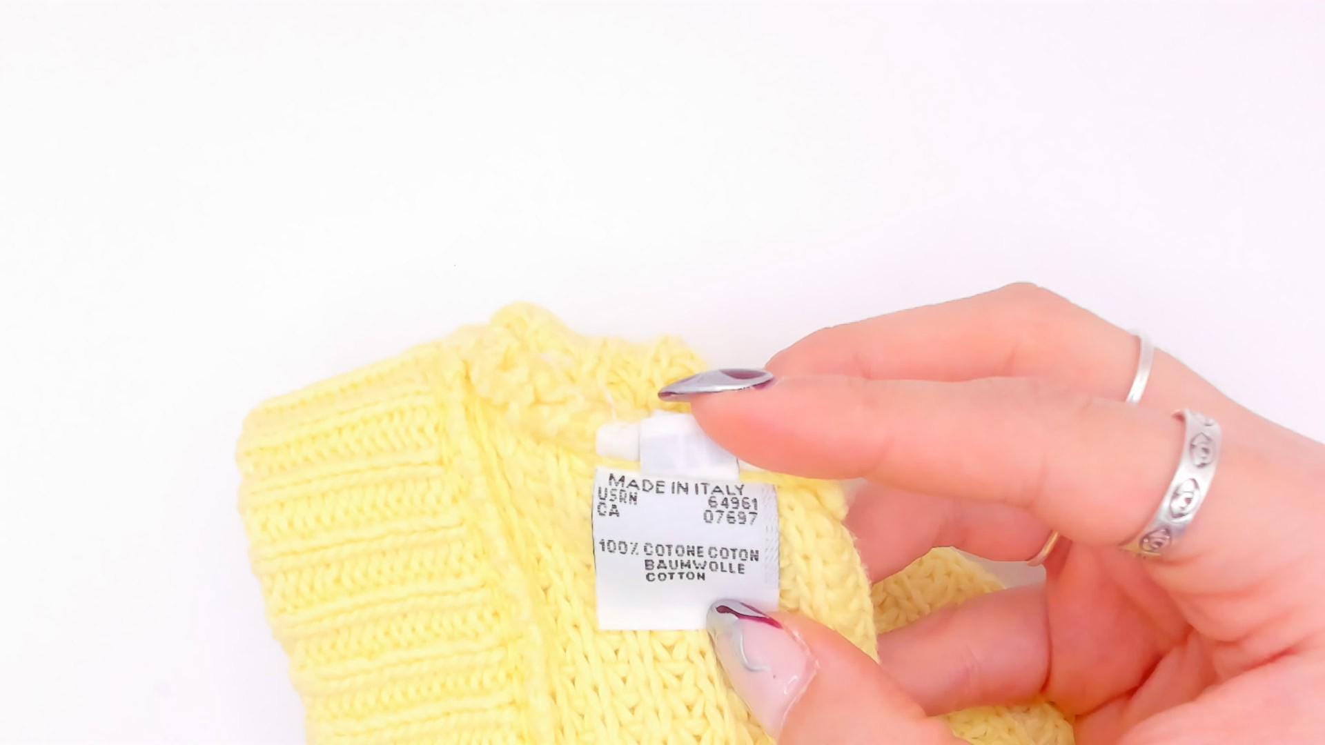 80s Benetton Pale Yellow Cotton Cardigan V-Neck Chunky Ribbed Large L