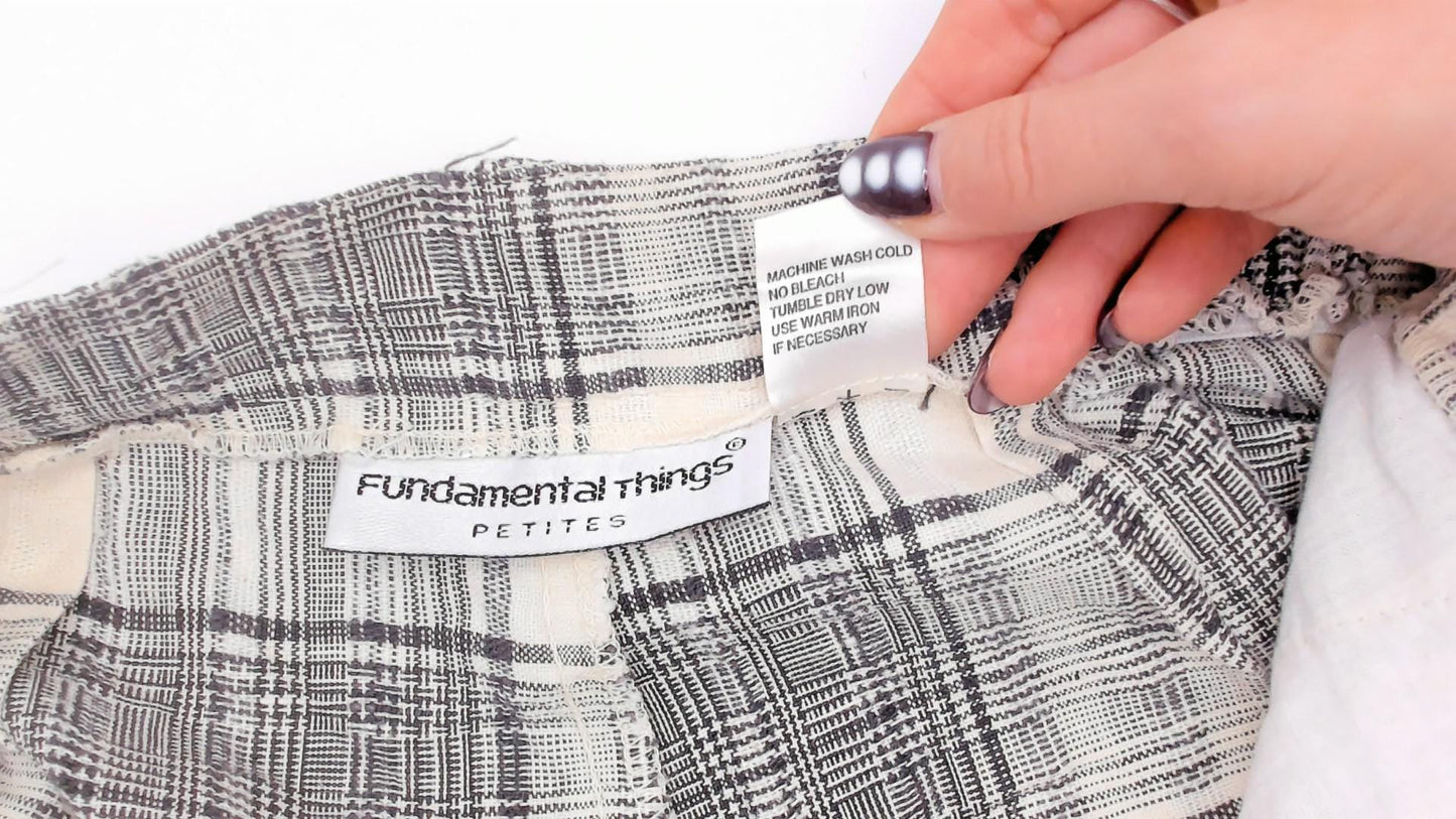 80s Fundamental Things Plaid Linen Bermuda Shorts Black Cream High Waist Pleated Extra Small