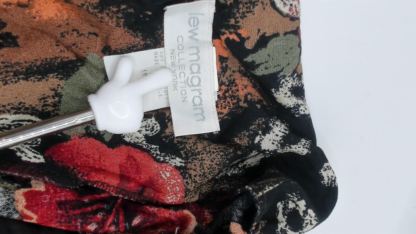 90s Lew Magram Floral Leopard Midi Dress Red Hibiscus Animal Print Large L