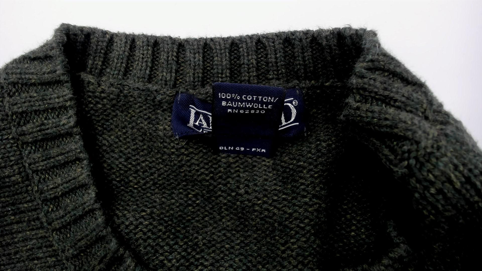 90s Lands End Dark Olive Cotton Knit Crewneck Pullover Extra Large XL