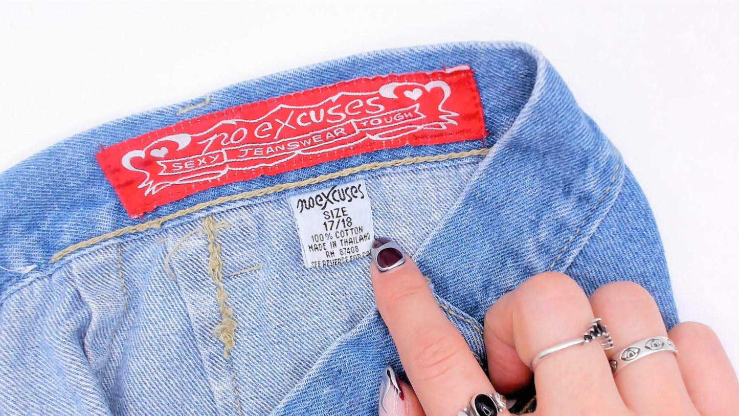 90s No Excuses Denim Maxi Skirt Light Blue A-Line High Waist Cotton Large L