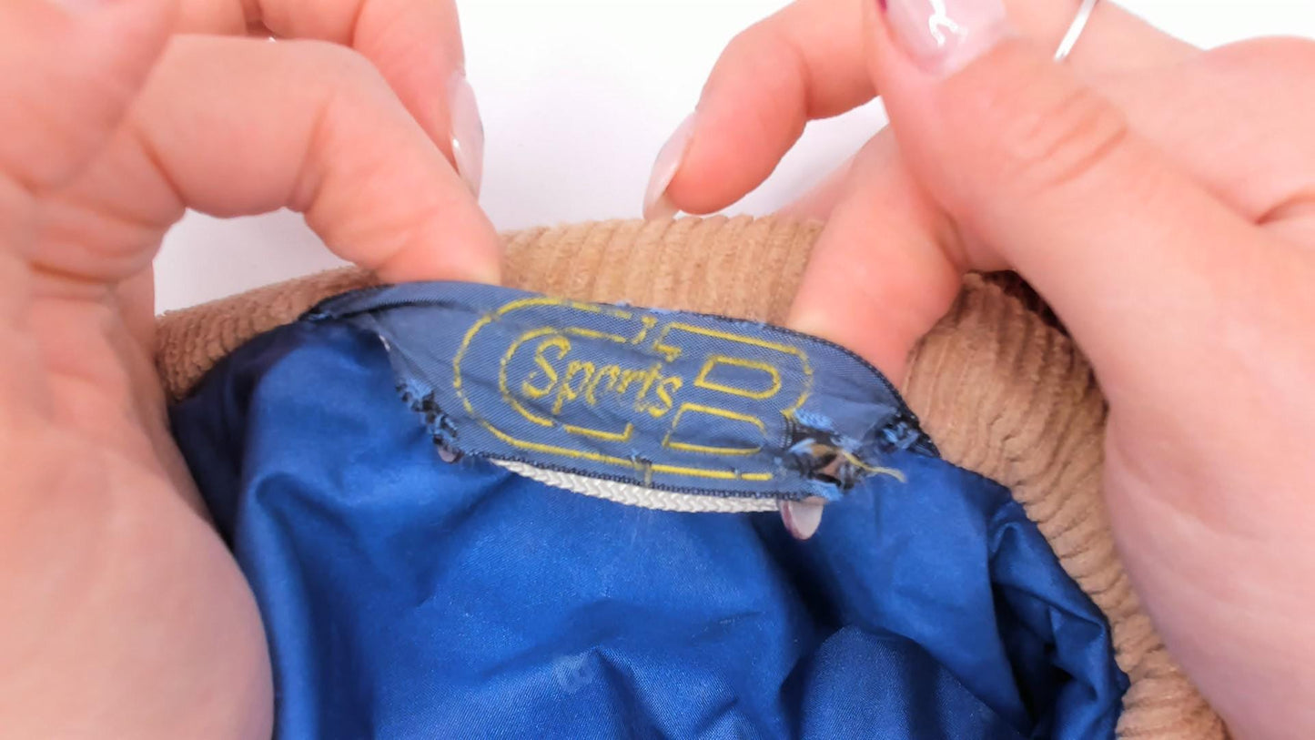 70s Sports B Corduroy Bomber Jacket Tan Quilted Padded Small S