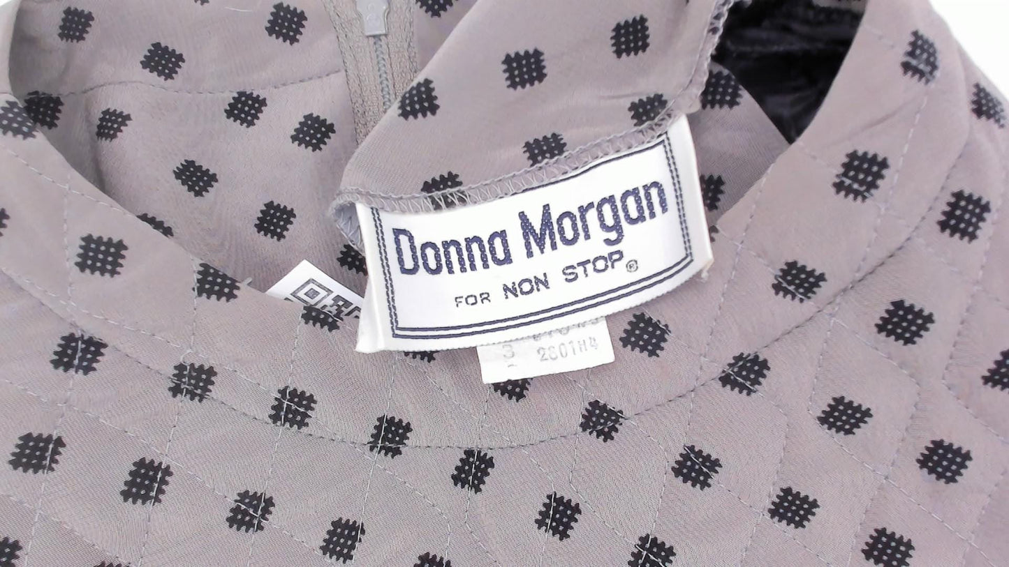 80s Donna Morgan Diamond Print Midi Dress Grey Balloon Sleeve Medium M