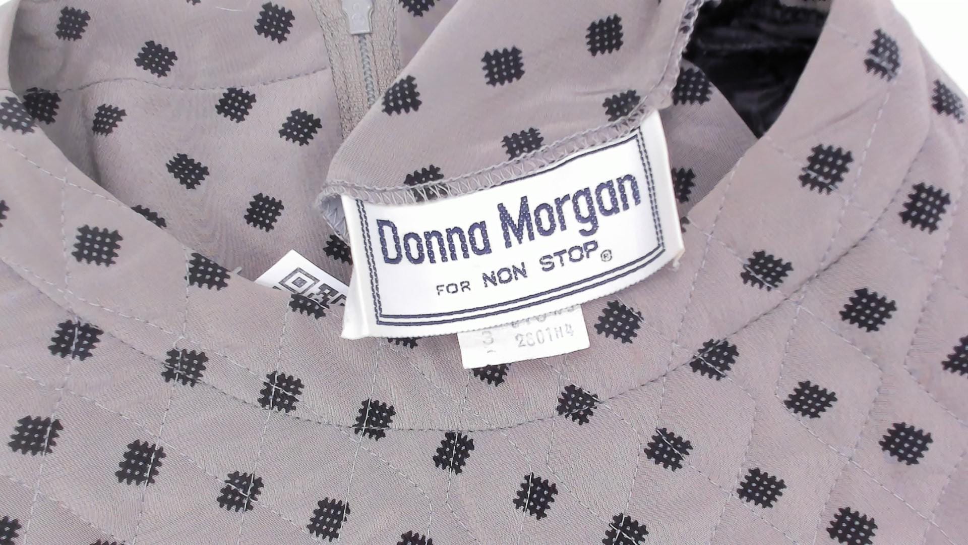 80s Donna Morgan Diamond Print Midi Dress Grey Balloon Sleeve Medium M