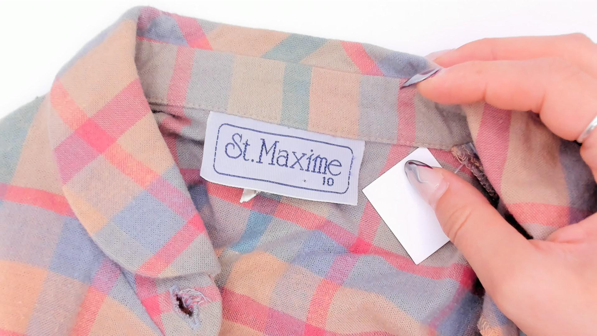 80s St. Maxime Plaid Shirtdress Peter Pan Collar Pastel Pink Blue Tan Medium