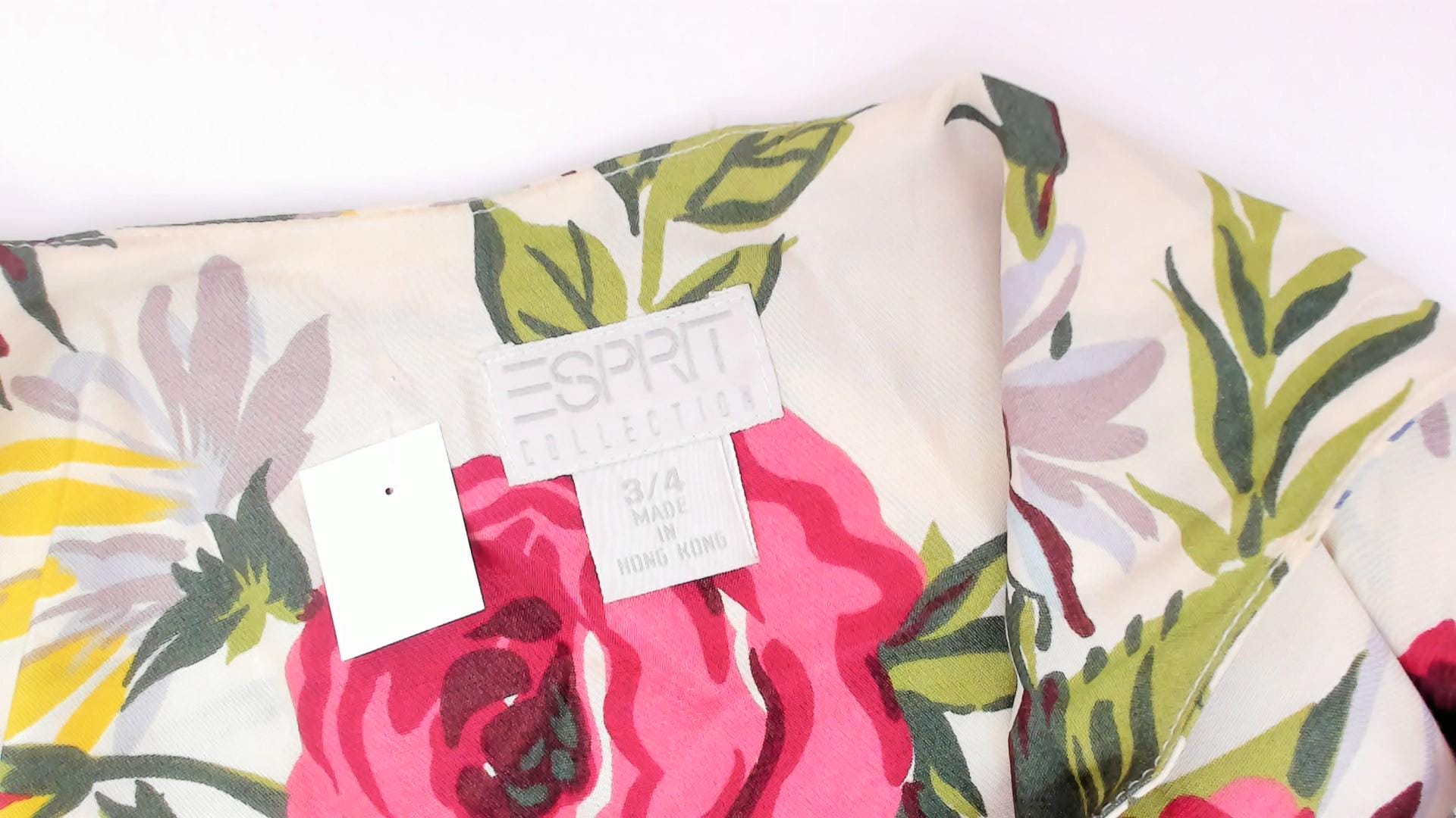 90s Esprit Floral Sundress Rose Daisy Print Button Front Cream Small