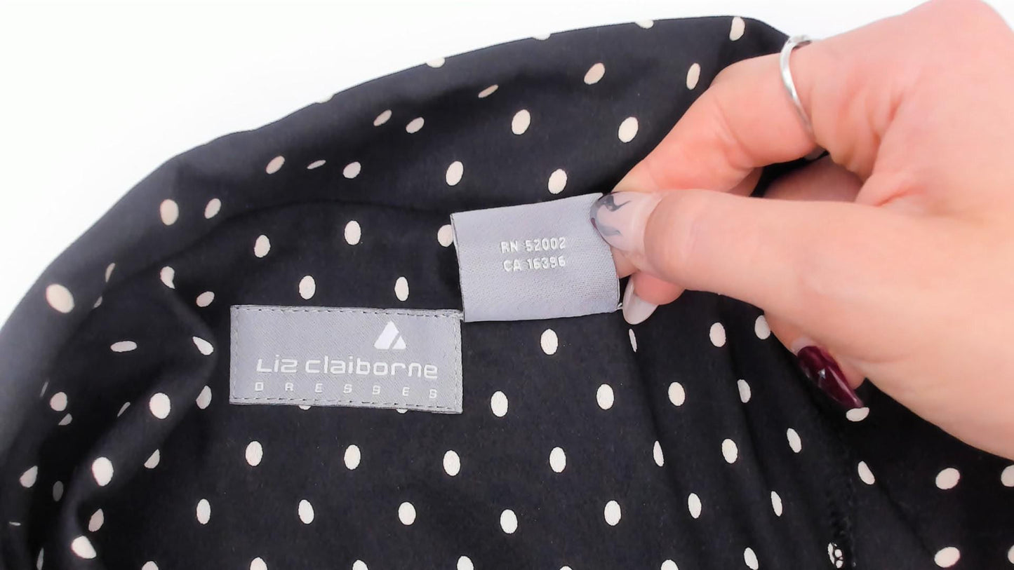 90s Liz Claiborne Polka Dot Shirt Dress Black White Midi Collar Extra Large XXL