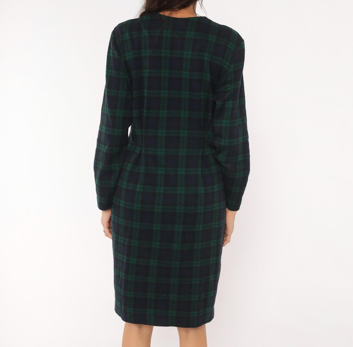 90s Miss Dorby Tartan Plaid Button-Front Shirtdress Navy Teal Cotton Large L
