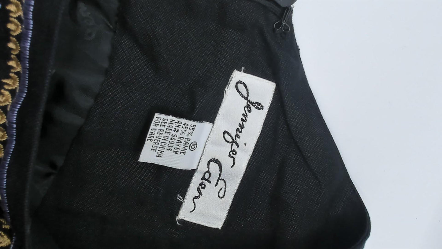 90s Jennifer Eden Black Embroidered Floral Maxi Dress V-Back Slit Medium M