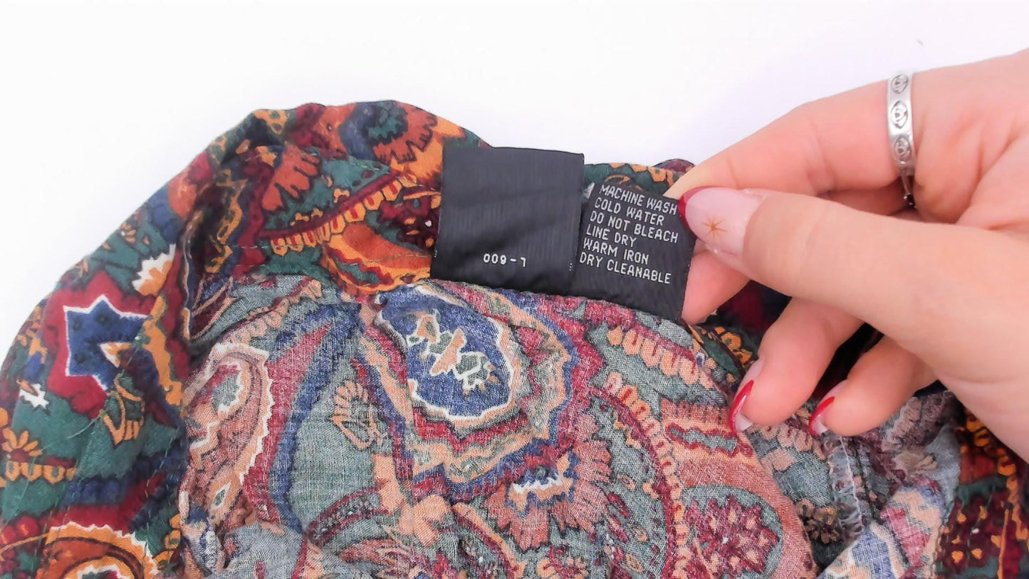 90s Basic Editions Paisley Button Up Shirt Teal Burgundy Small S