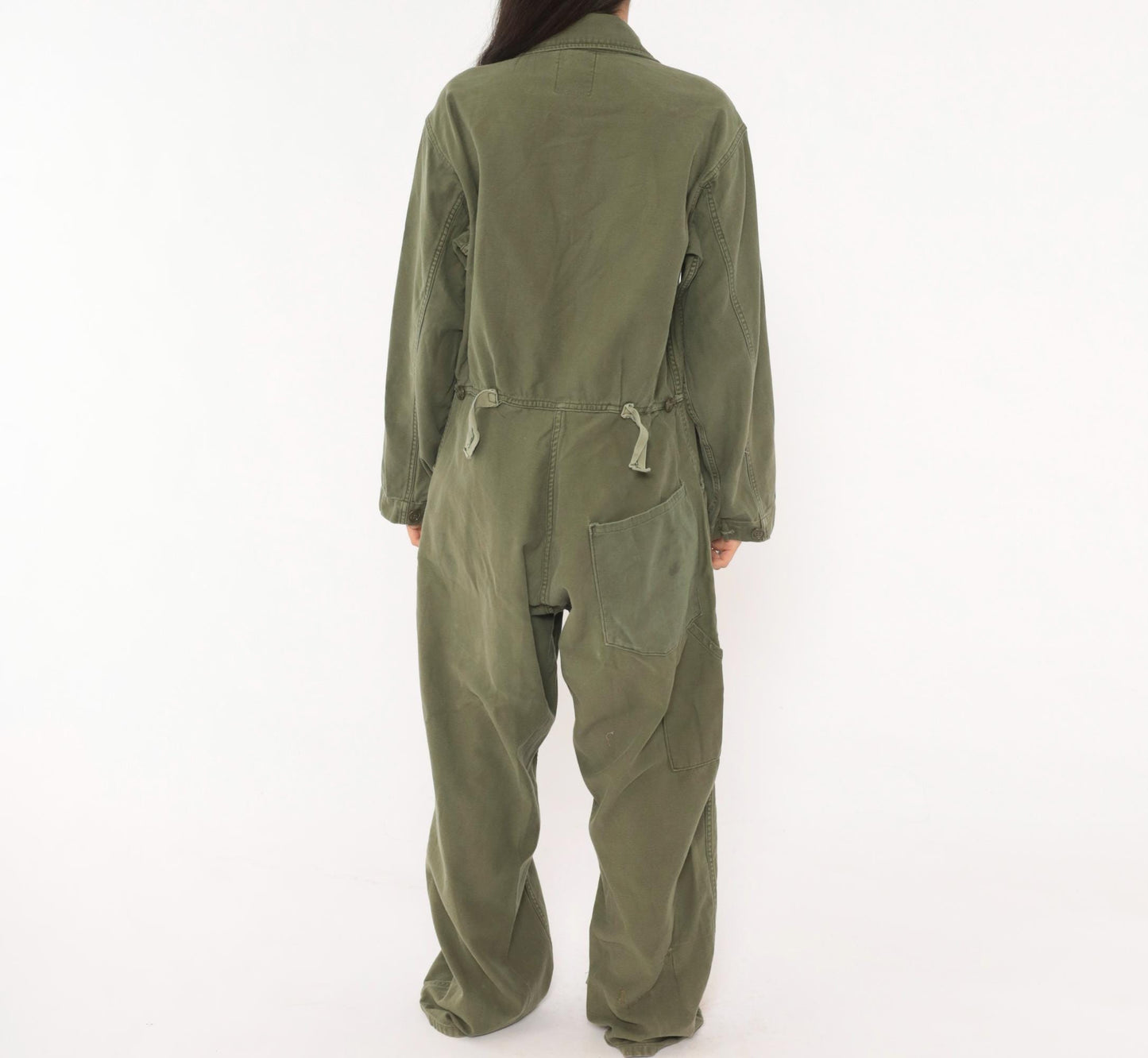 80s Army Olive Cotton Coveralls Button Front Jumpsuit Medium M