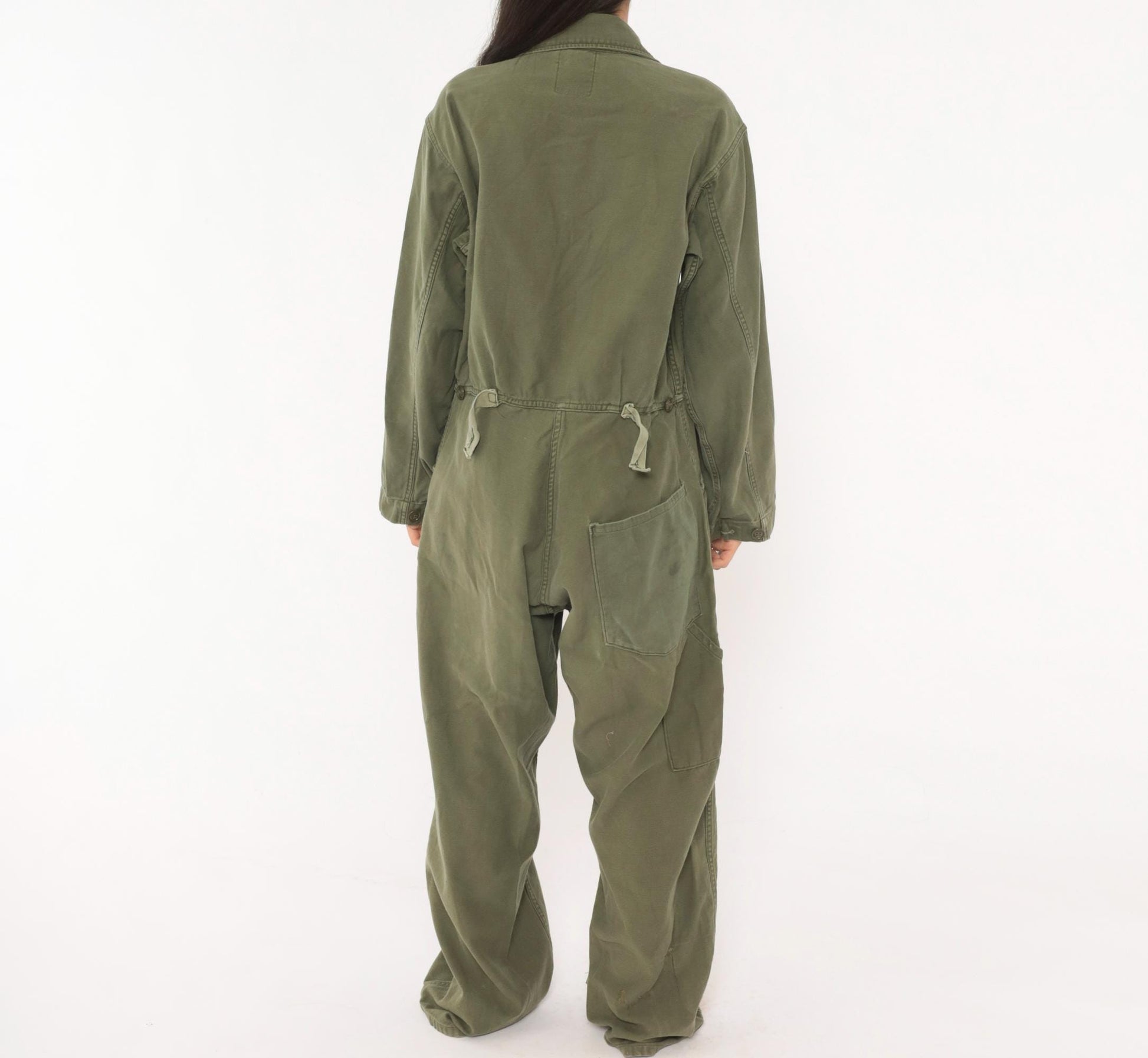 80s Army Olive Cotton Coveralls Button Front Jumpsuit Medium M