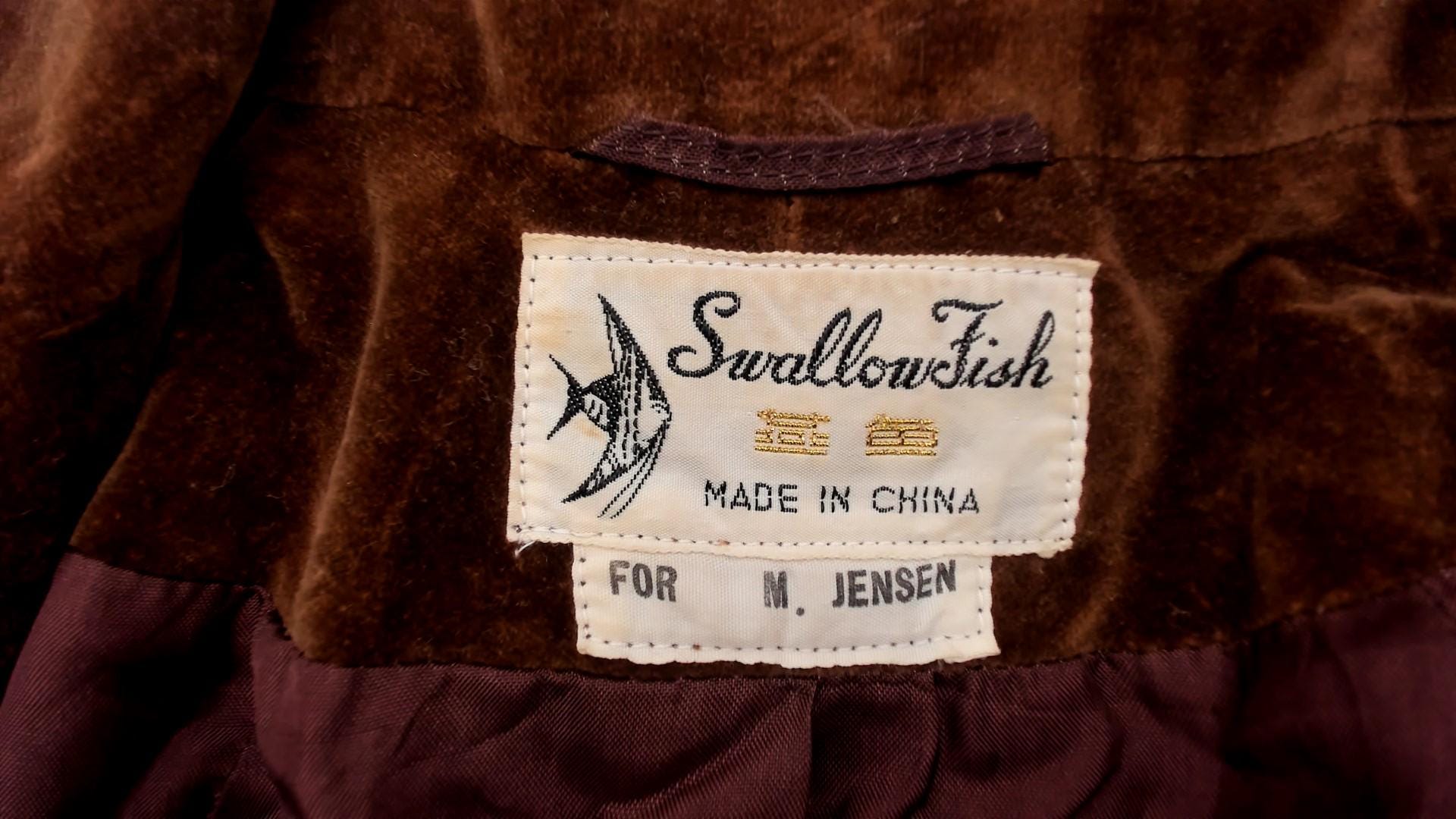 70s Swallowfish Velvet Blazer Brown Single Button Notched Lapel Small