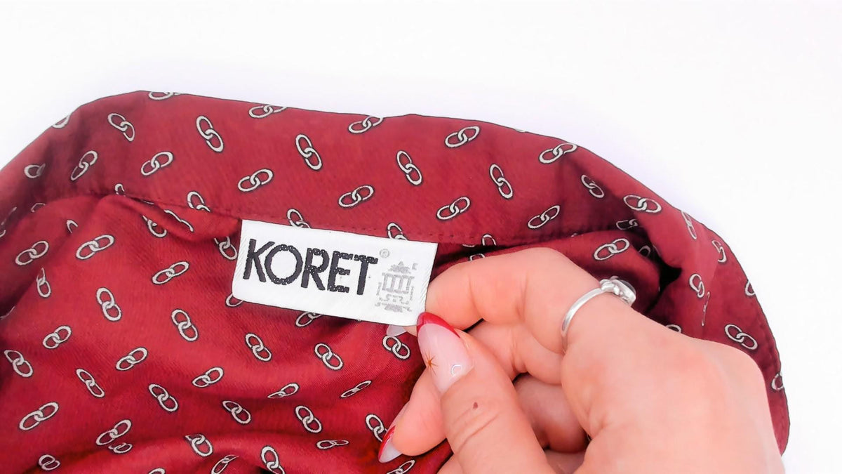 80s Koret Burgundy Chain Link Print Button Blouse Long Sleeve Medium M