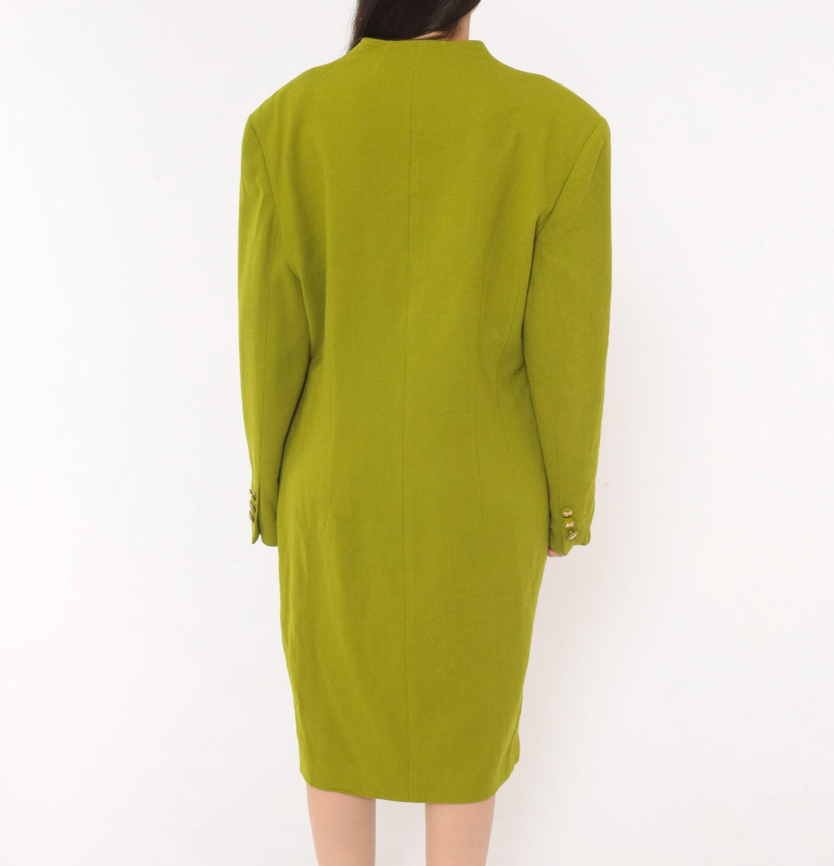 80s Lauren Taylor Wool Coat Dress Olive Green Gold Buttons Power Dressing Large L
