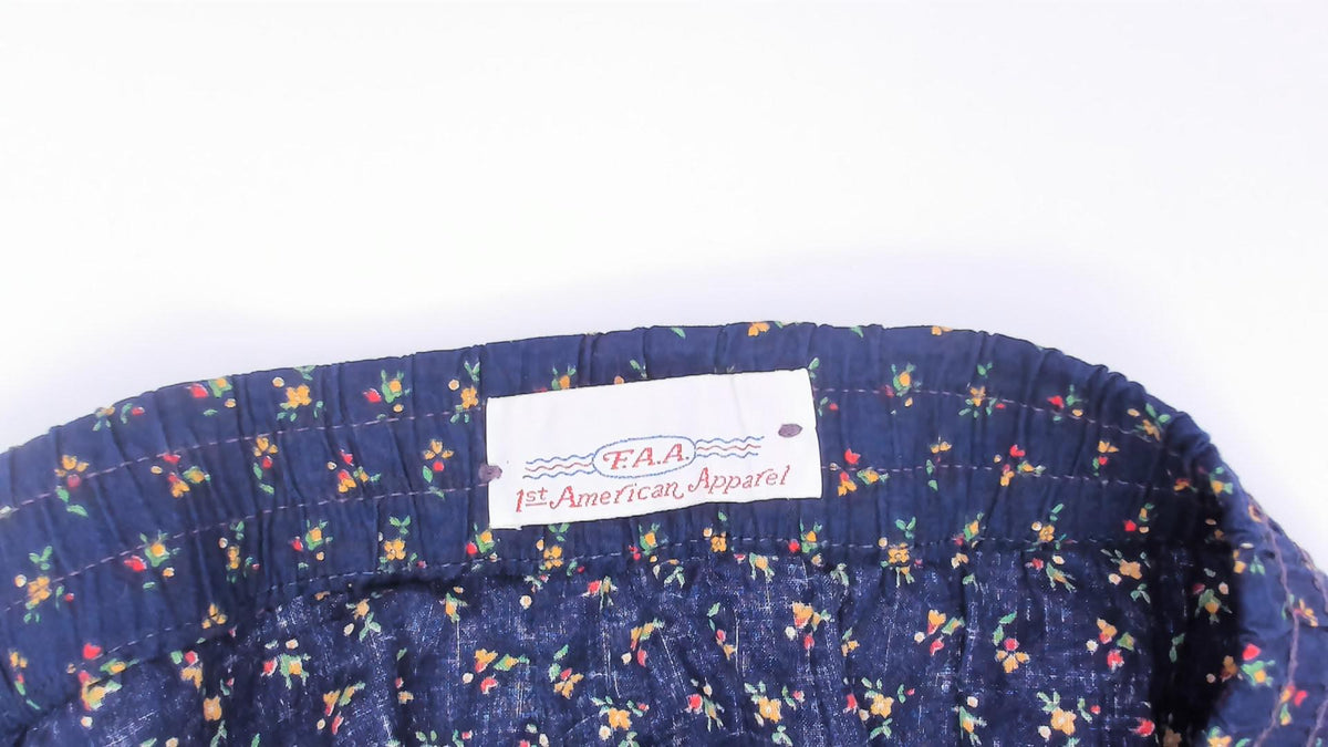 70s Faa 1st American Apparel Floral A-Line Skirt Navy Cotton Knee Length Large