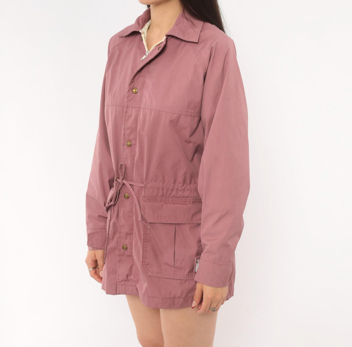 80s Woolrich Woman Mauve Jacket Snap Button Drawstring Waist Medium M