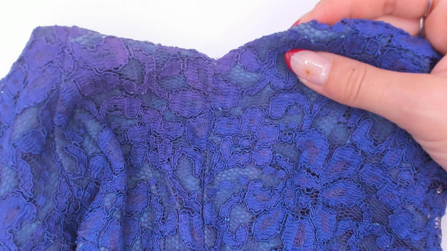 60s Cobalt Lace Sheath Dress Sleeveless Knee-Length Mod Floral Small