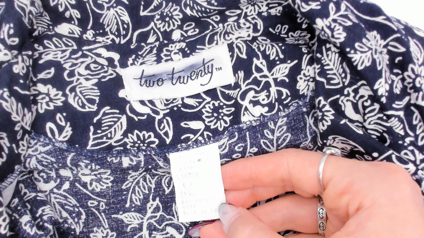 90s Two Twenty Floral Button Front Midi Dress Navy Cream Rose Print Medium M