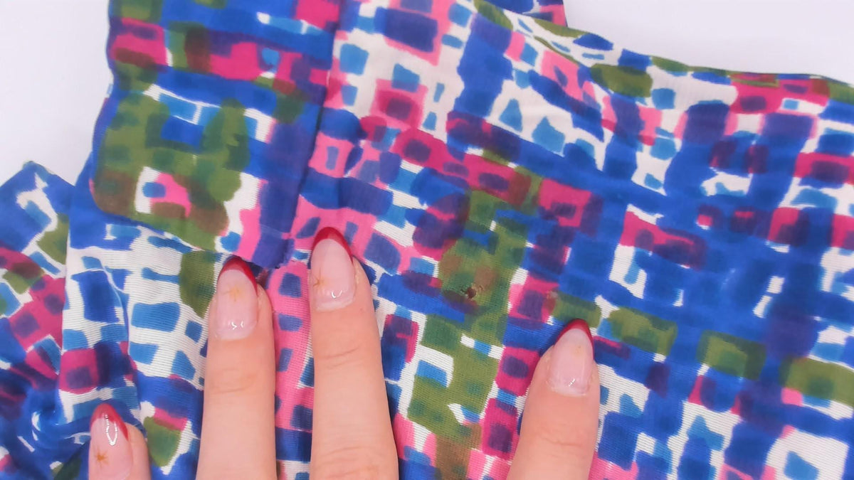 70s Puritan Forever Yours Abstract Crosshatch Blouse Blue Pink Green Small