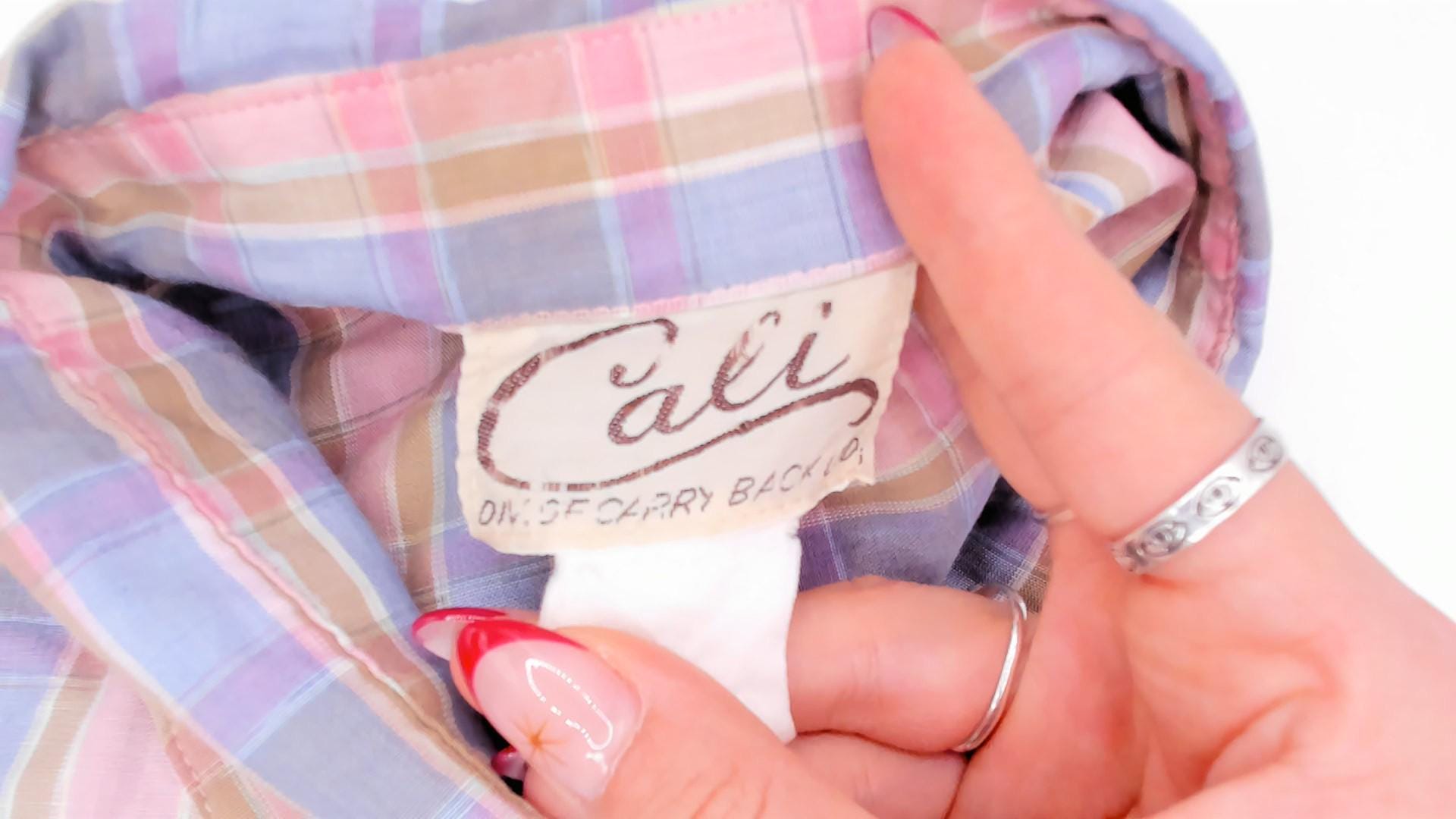 90s Cali Plaid Button Front Shirt Pink Periwinkle Cotton Plus Size 1X