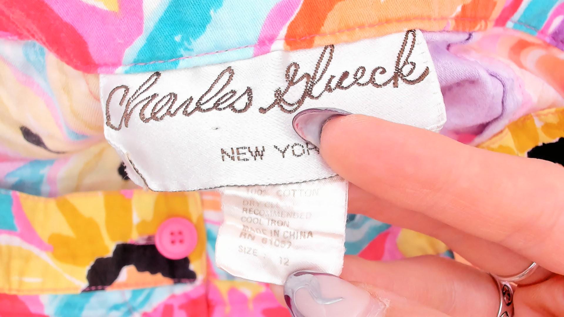 90s Charles Glueck Tropical Floral Tapered Pants Pink Purple High Waist Small