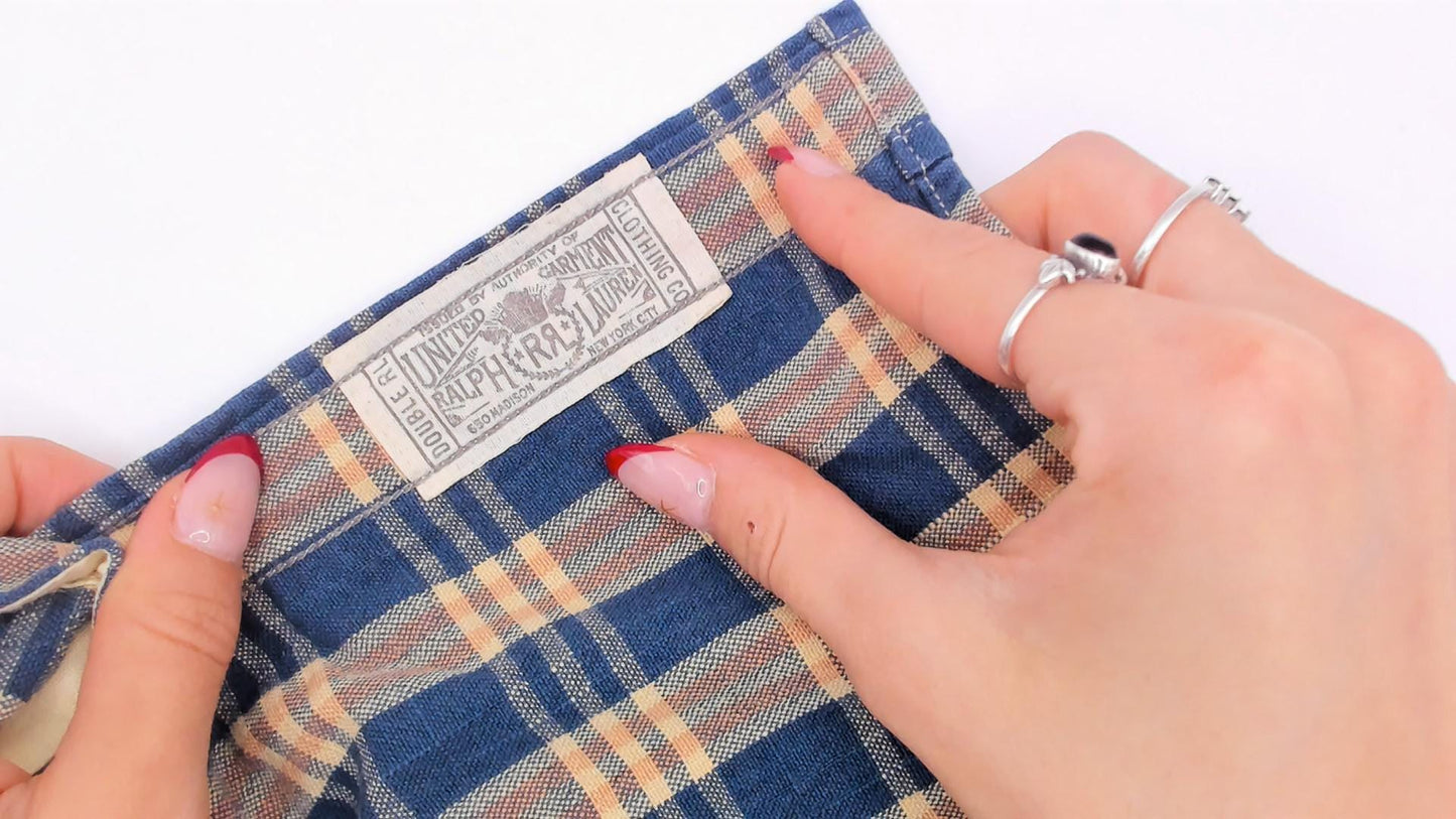 90s Ralph Lauren Plaid Flannel Shirt Teal Cream Cotton Small S
