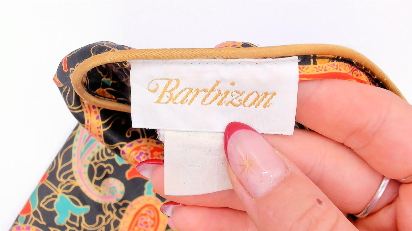 90s Barbizon Paisley Kimono Robe Wrap Front Tie Belt Black Gold Teal Pink Small