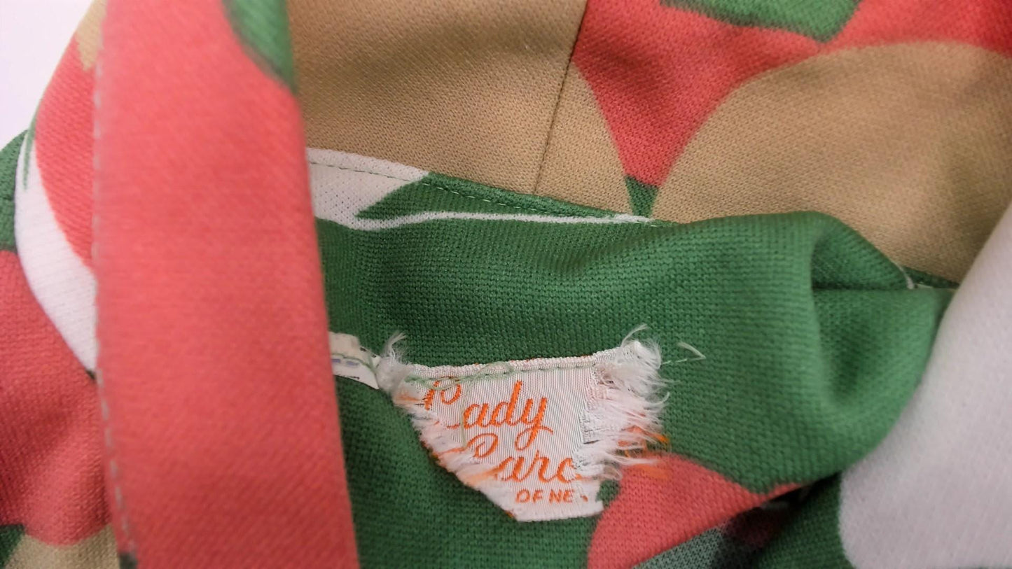 70s Lady Carol Floral Blouse Green Poppy Pussy Bow Button Front Medium