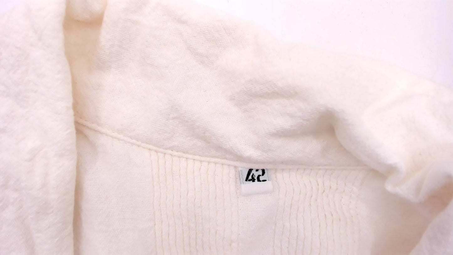 90s Cream Cotton Camp Shirt Pintuck Lace Panel Ivory Mens Large L