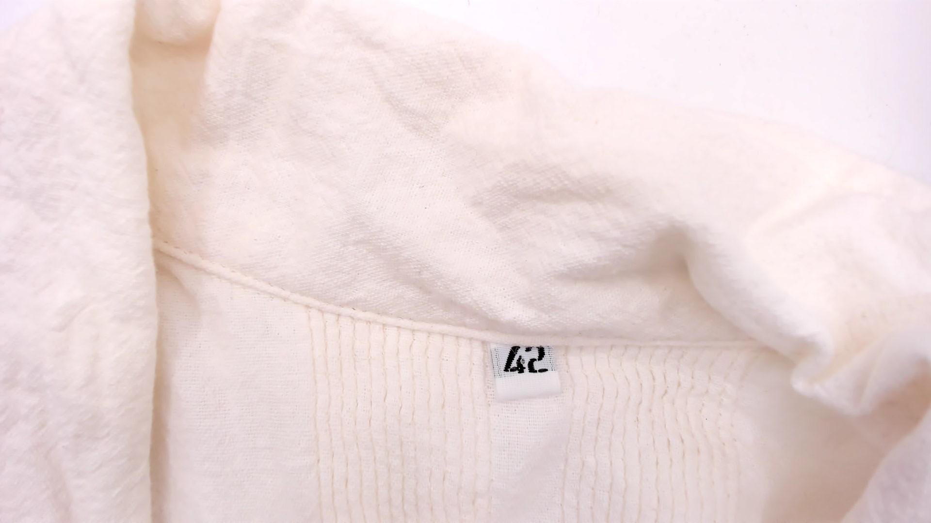 90s Cream Cotton Camp Shirt Pintuck Lace Panel Ivory Mens Large L