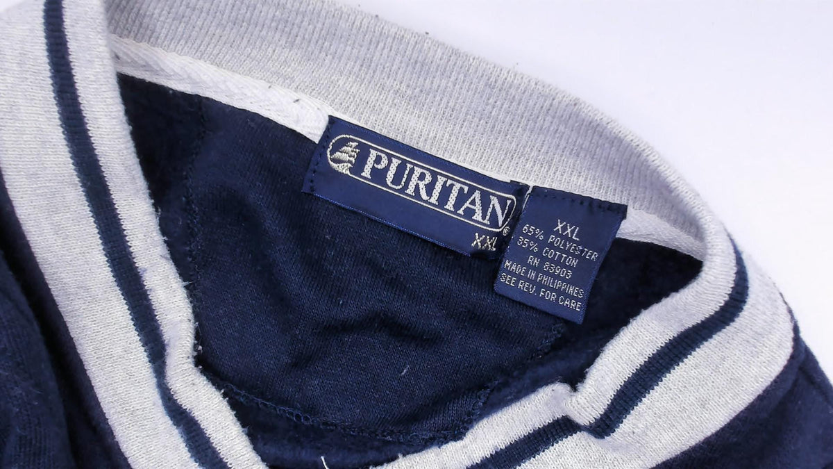 80s Puritan Navy Henley Sweatshirt Grey Stripe Snap Placket Plus Size XXL